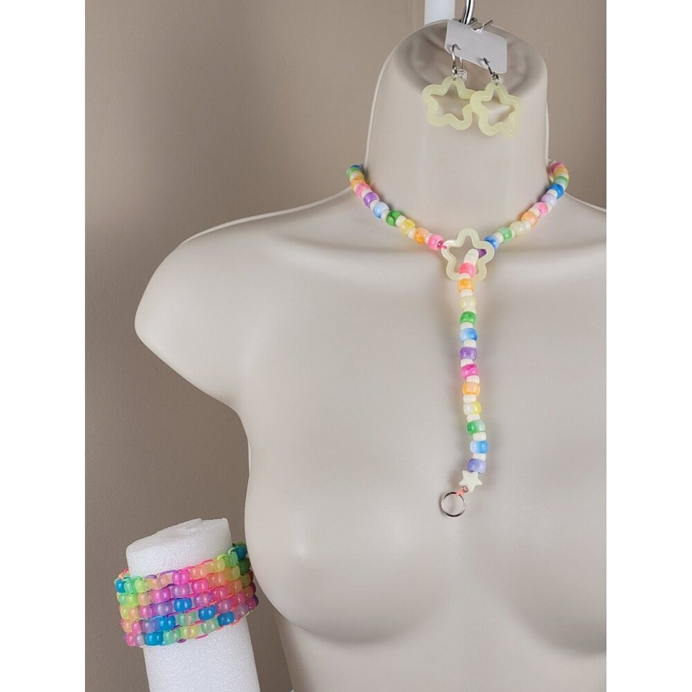 5pc Rainbow lariat drop star Necklace cuff earrings nail art lolli pop